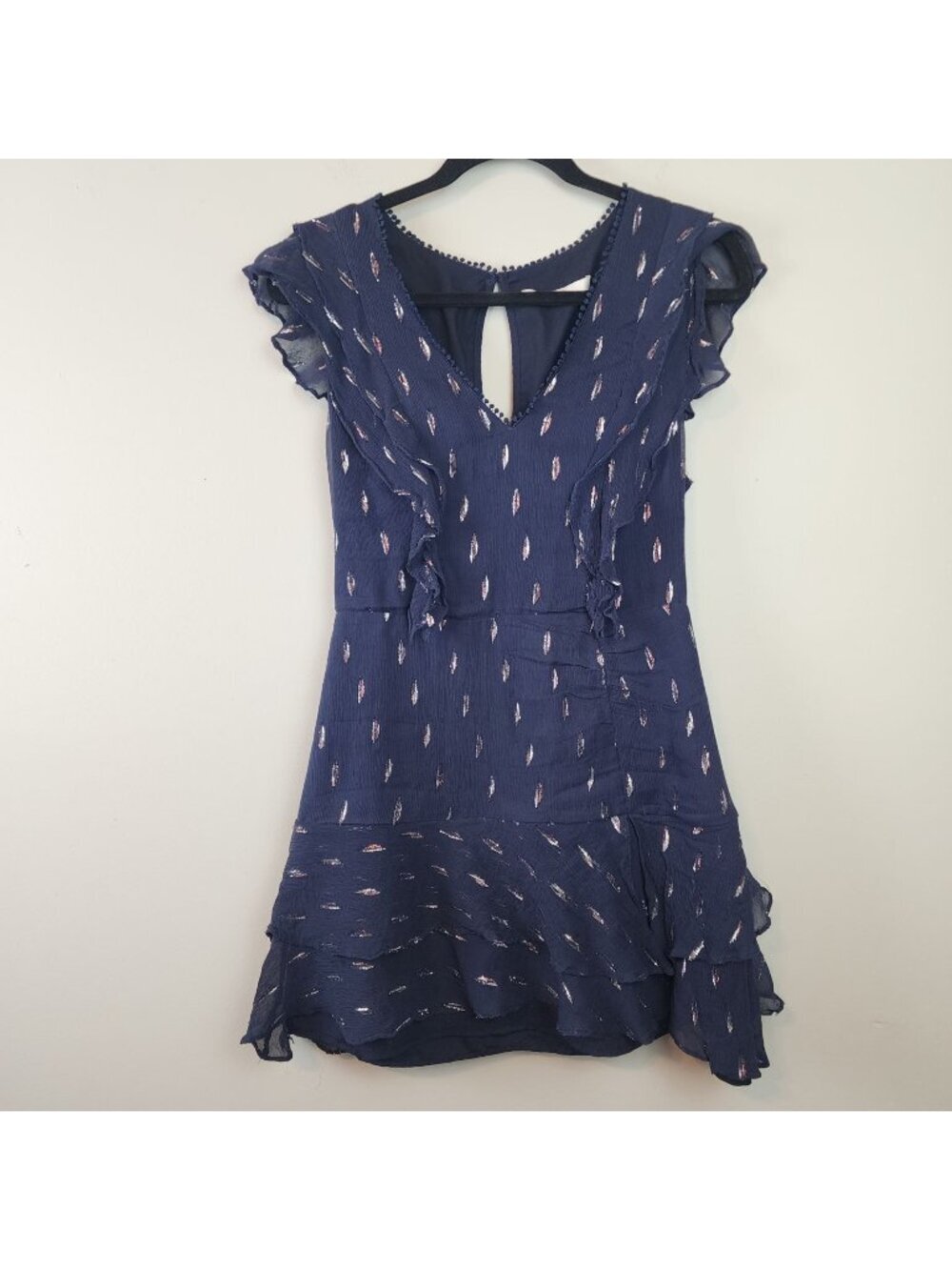 La Maison Talulah Silk Mini Dress Blue Metallic Lurex sz S Midnight Dance